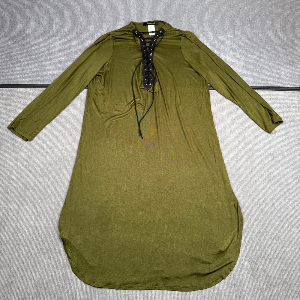 Olive Green Lace Up Grommet Tunic Dress Long Sleeve Y2k XL Beware!